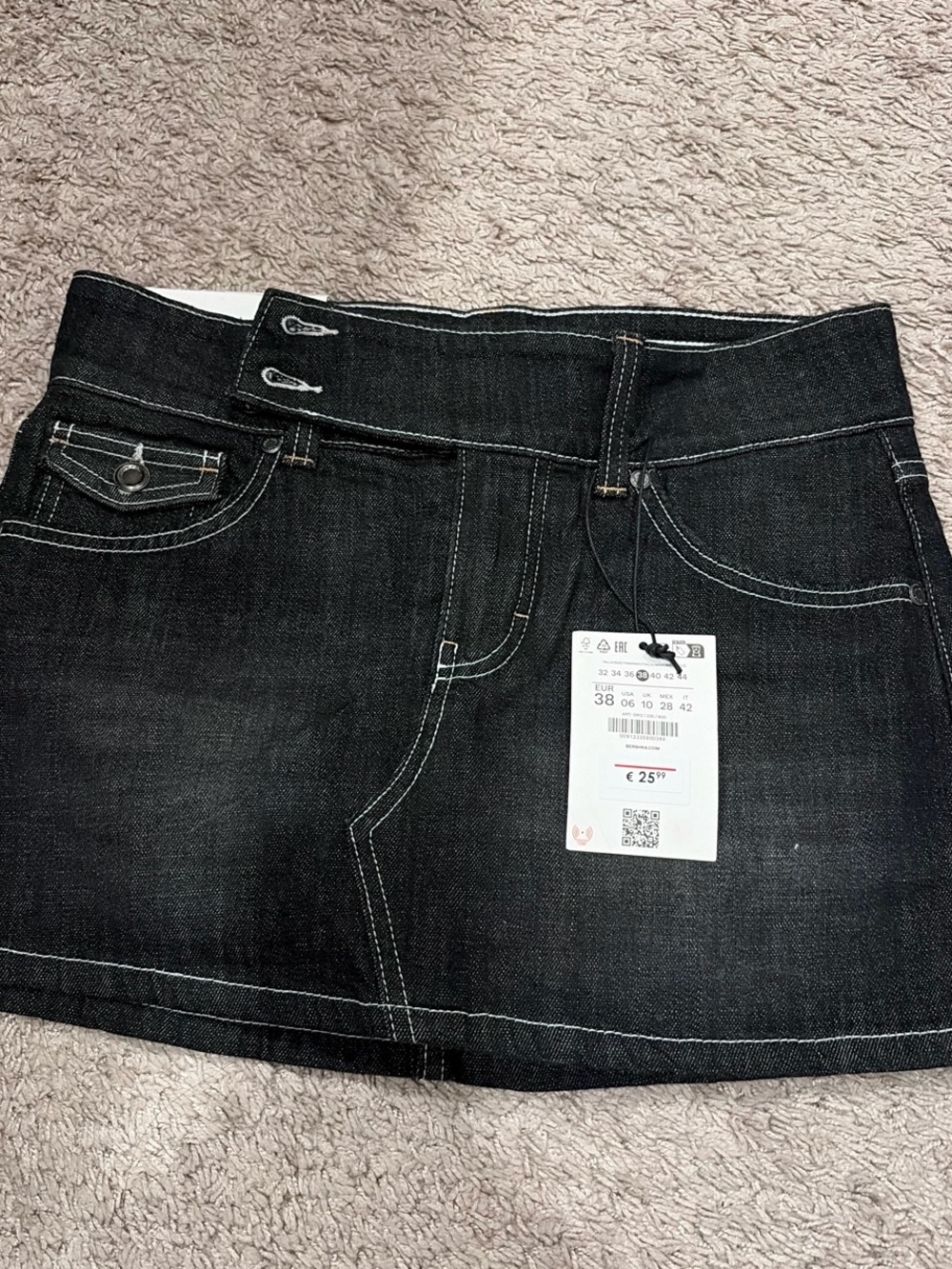 Bershka black denim mini skort